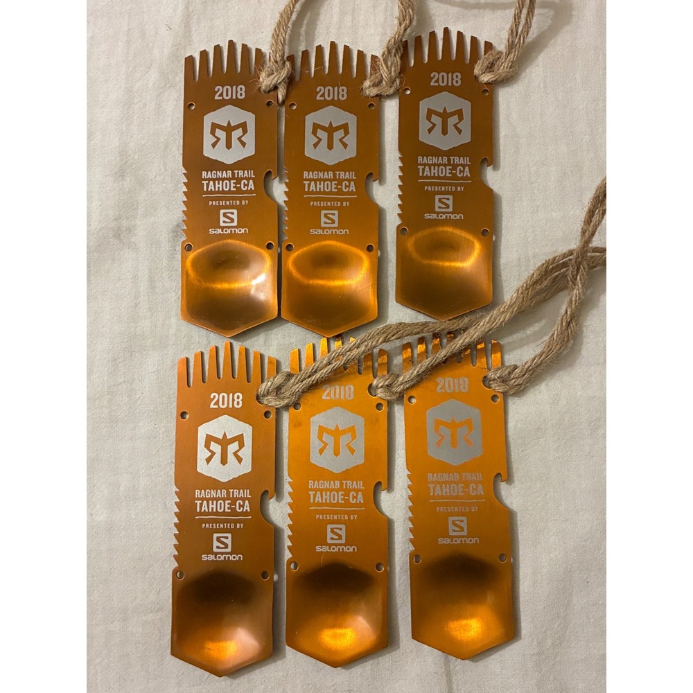 Lot of 6 Ragnar Trail Tahoe-CA 2018 Salomon Finisher Medals Multi-Tool Spork